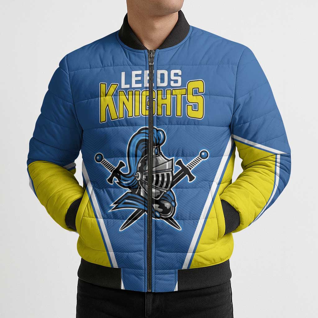 Custom West Knights of Yorkshire Bomber Puffer Jacket Skate Hard Hit Harder Blue Version - Wonder Print Shop