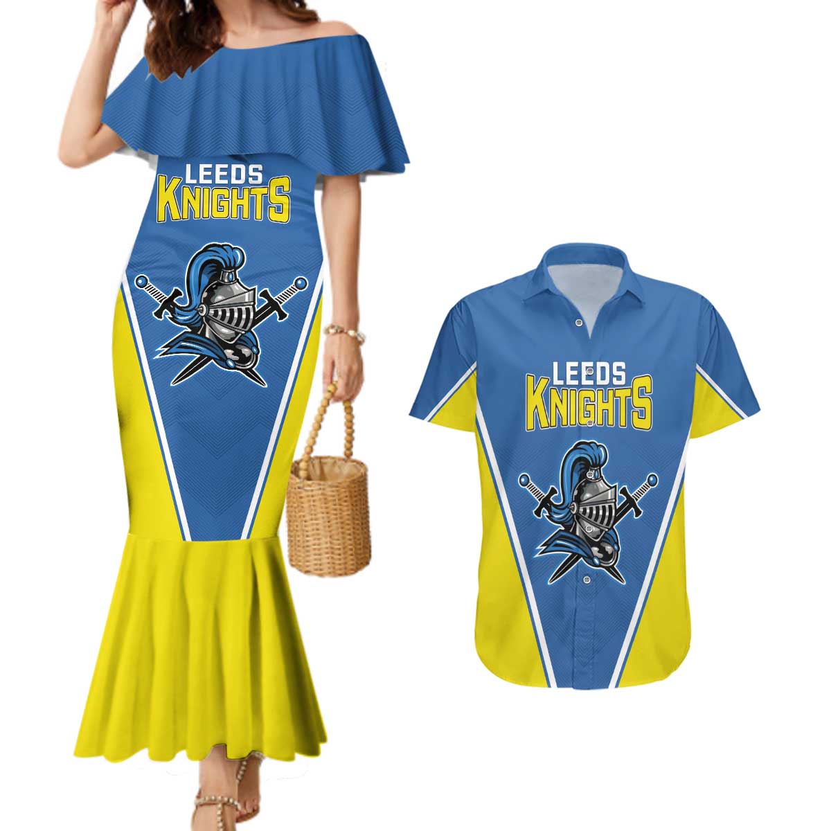 Custom West Knights of Yorkshire Couples Matching Mermaid Dress and Hawaiian Shirt Skate Hard Hit Harder Blue Version - Wonder Print Shop