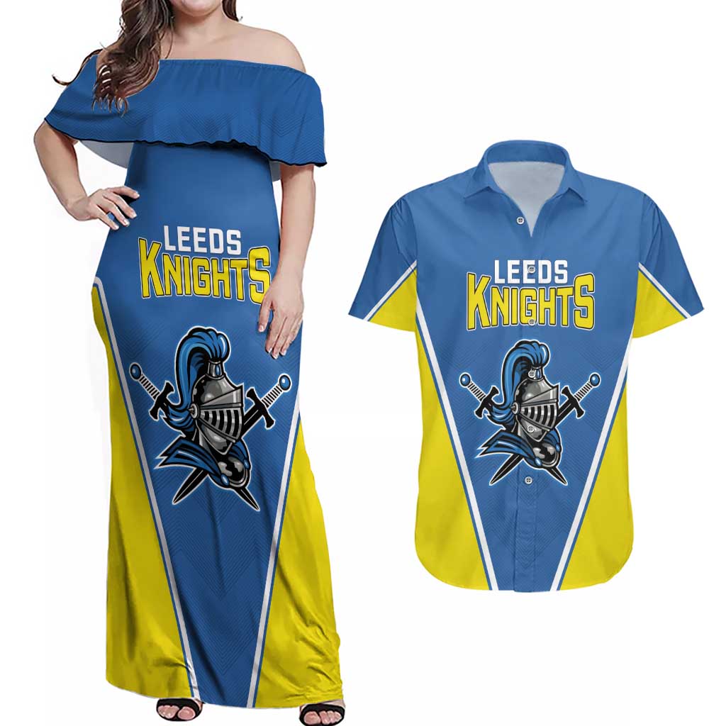 Custom West Knights of Yorkshire Couples Matching Off Shoulder Maxi Dress and Hawaiian Shirt Skate Hard Hit Harder Blue Version - Wonder Print Shop