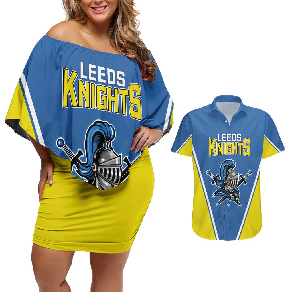 Custom West Knights of Yorkshire Couples Matching Off Shoulder Short Dress and Hawaiian Shirt Skate Hard Hit Harder Blue Version - Wonder Print Shop