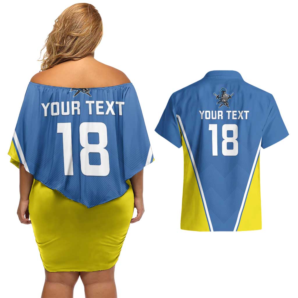 Custom West Knights of Yorkshire Couples Matching Off Shoulder Short Dress and Hawaiian Shirt Skate Hard Hit Harder Blue Version - Wonder Print Shop