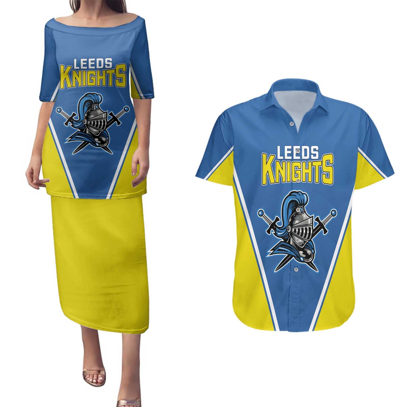 Custom West Knights of Yorkshire Couples Matching Puletasi and Hawaiian Shirt Skate Hard Hit Harder Blue Version - Wonder Print Shop