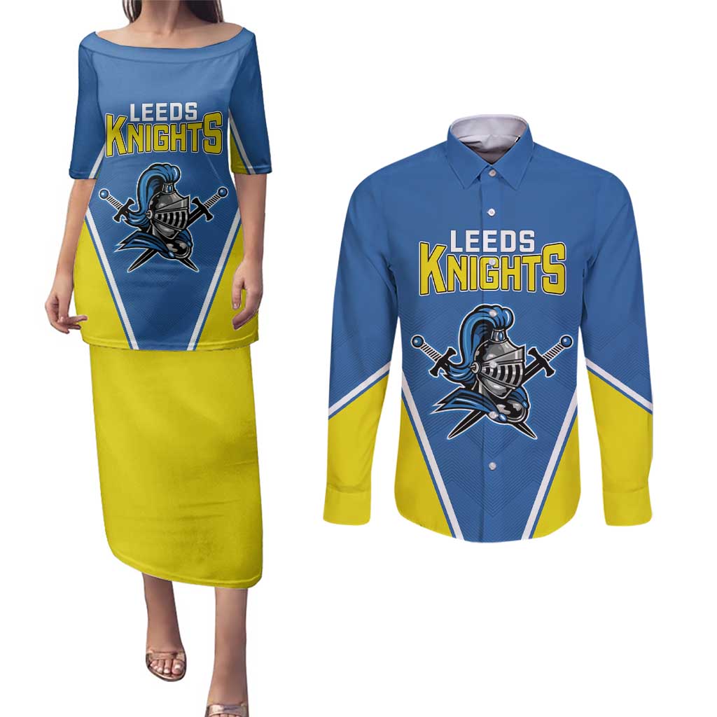 Custom West Knights of Yorkshire Couples Matching Puletasi and Long Sleeve Button Shirt Skate Hard Hit Harder Blue Version - Wonder Print Shop