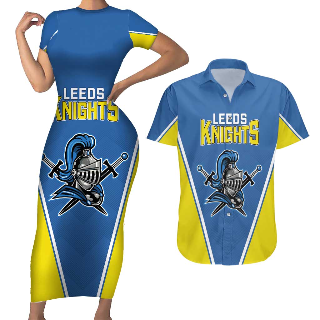 Custom West Knights of Yorkshire Couples Matching Short Sleeve Bodycon Dress and Hawaiian Shirt Skate Hard Hit Harder Blue Version - Wonder Print Shop