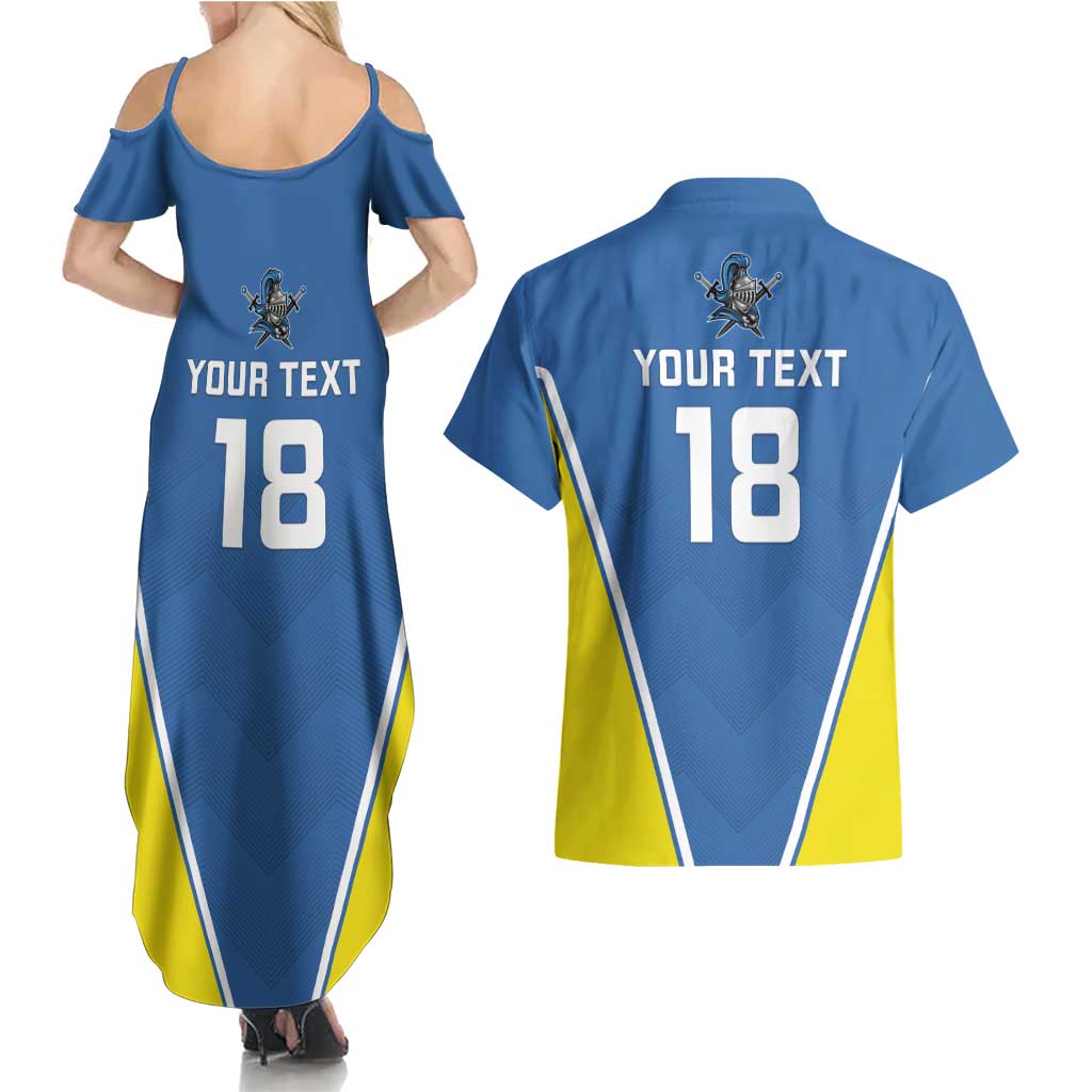Custom West Knights of Yorkshire Couples Matching Summer Maxi Dress and Hawaiian Shirt Skate Hard Hit Harder Blue Version - Wonder Print Shop