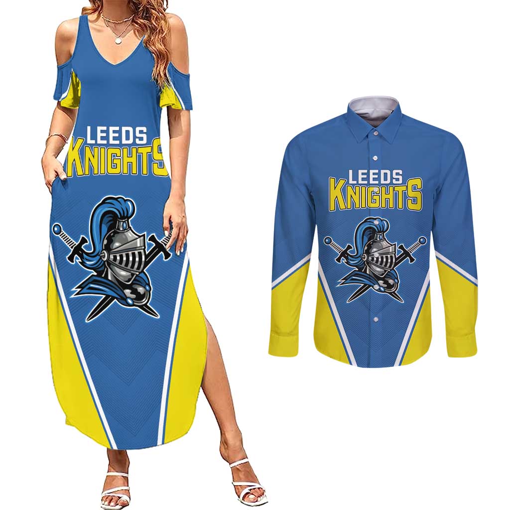 Custom West Knights of Yorkshire Couples Matching Summer Maxi Dress and Long Sleeve Button Shirt Skate Hard Hit Harder Blue Version - Wonder Print Shop