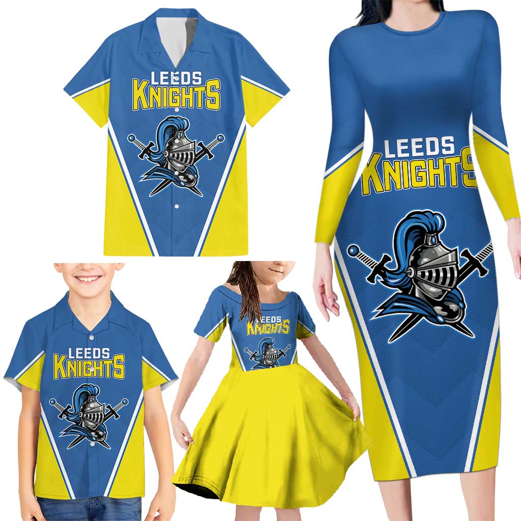 Custom West Knights of Yorkshire Family Matching Long Sleeve Bodycon Dress and Hawaiian Shirt Skate Hard Hit Harder Blue Version - Wonder Print Shop