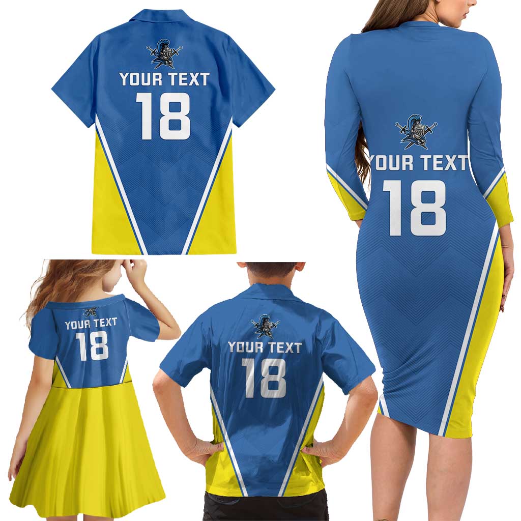 Custom West Knights of Yorkshire Family Matching Long Sleeve Bodycon Dress and Hawaiian Shirt Skate Hard Hit Harder Blue Version - Wonder Print Shop