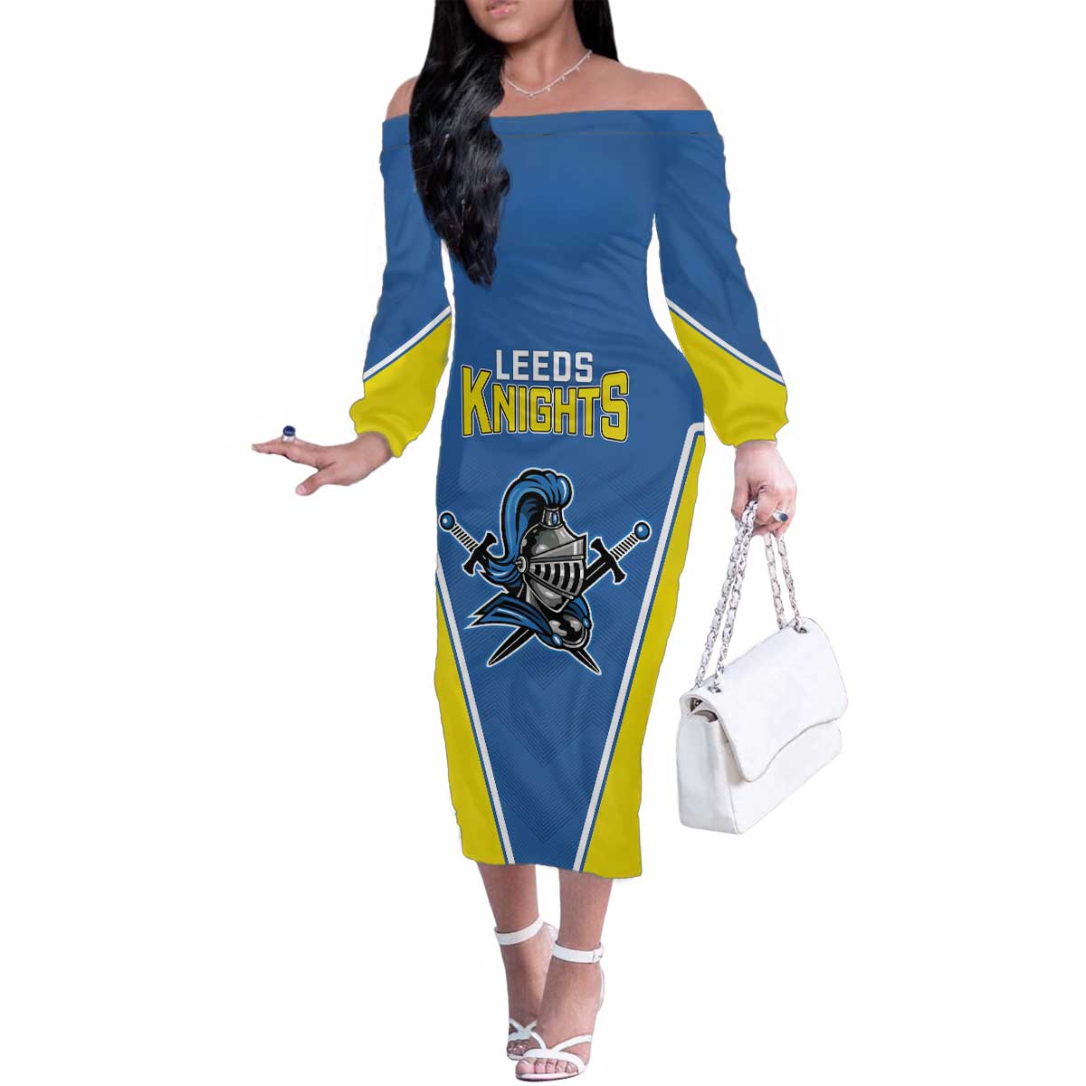 Custom West Knights of Yorkshire Family Matching Off The Shoulder Long Sleeve Dress and Hawaiian Shirt Skate Hard Hit Harder Blue Version - Wonder Print Shop