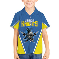 Custom West Knights of Yorkshire Family Matching Off The Shoulder Long Sleeve Dress and Hawaiian Shirt Skate Hard Hit Harder Blue Version - Wonder Print Shop