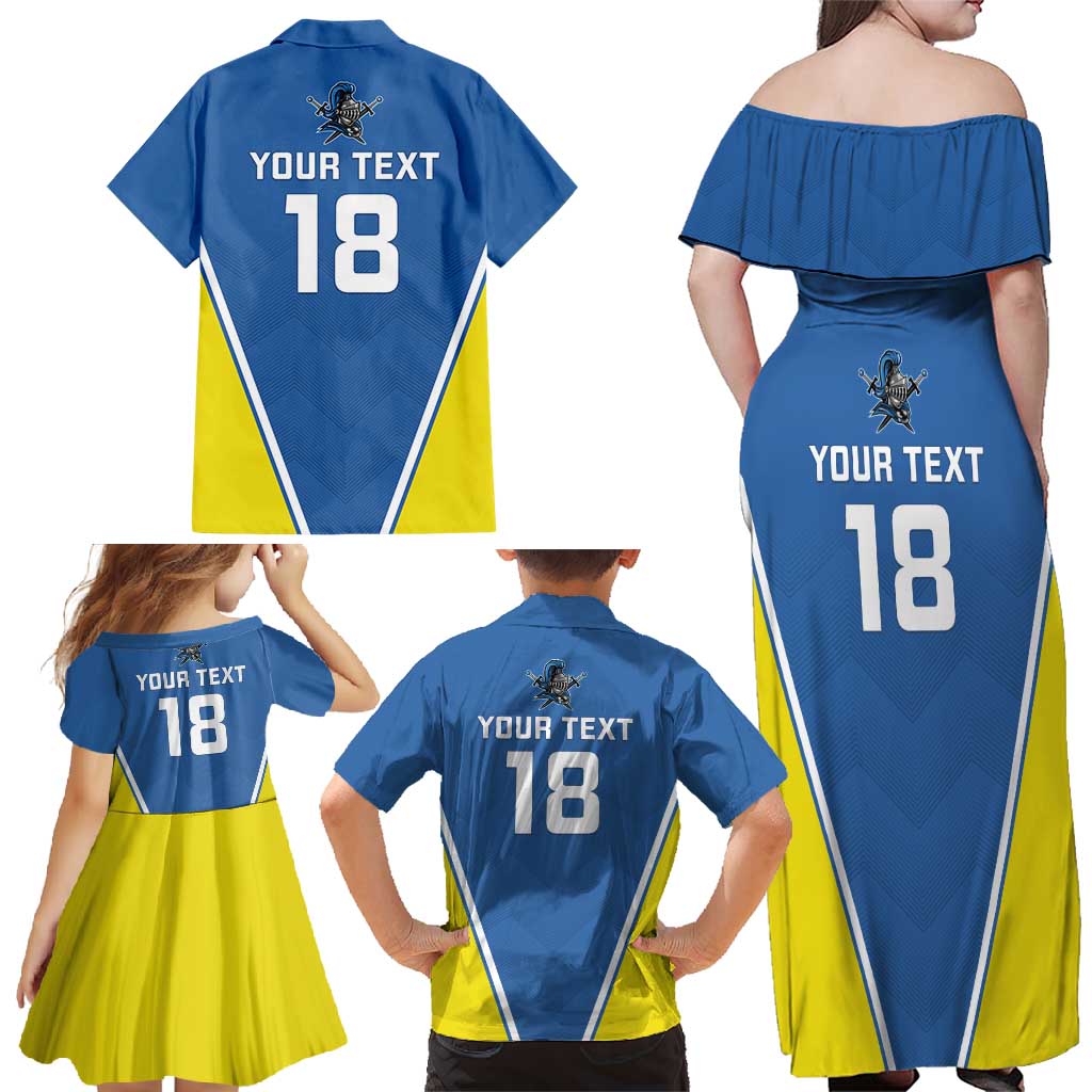 Custom West Knights of Yorkshire Family Matching Off Shoulder Maxi Dress and Hawaiian Shirt Skate Hard Hit Harder Blue Version - Wonder Print Shop