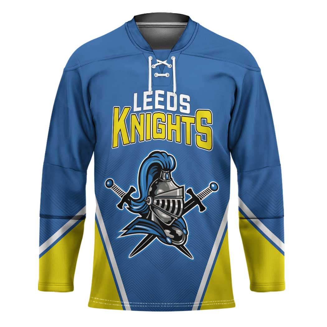 Custom West Knights of Yorkshire Hockey Jersey Skate Hard Hit Harder Blue Version - Wonder Print Shop
