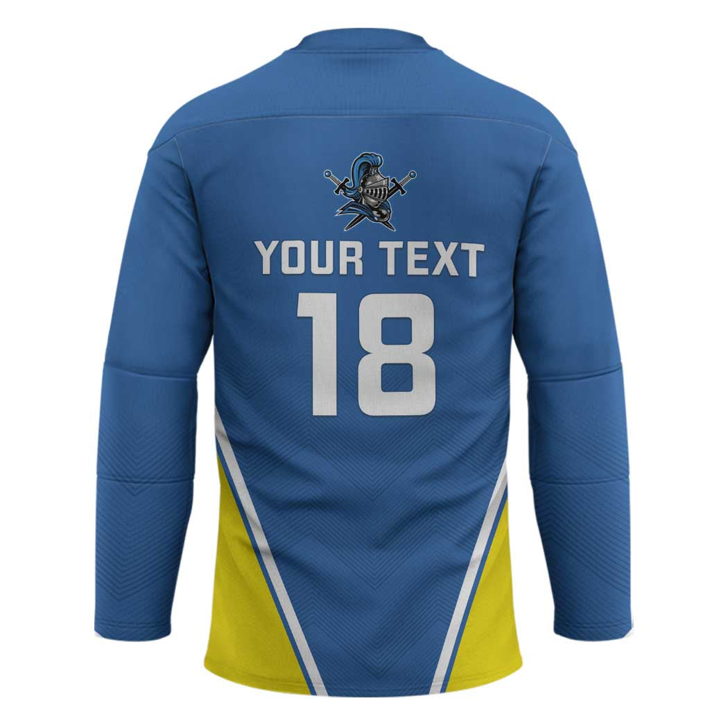Custom West Knights of Yorkshire Hockey Jersey Skate Hard Hit Harder Blue Version - Wonder Print Shop