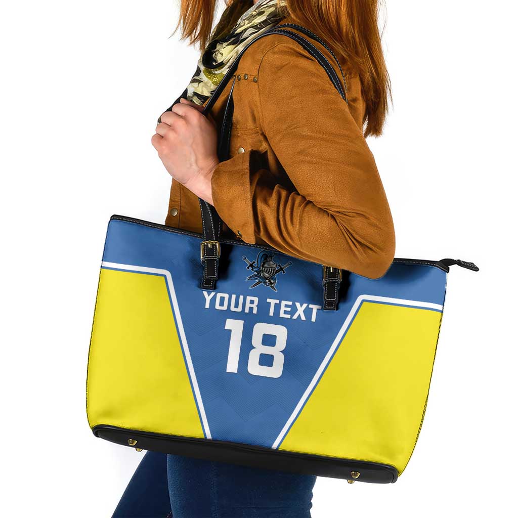 Custom West Knights of Yorkshire Leather Tote Bag Skate Hard Hit Harder Blue Version - Wonder Print Shop