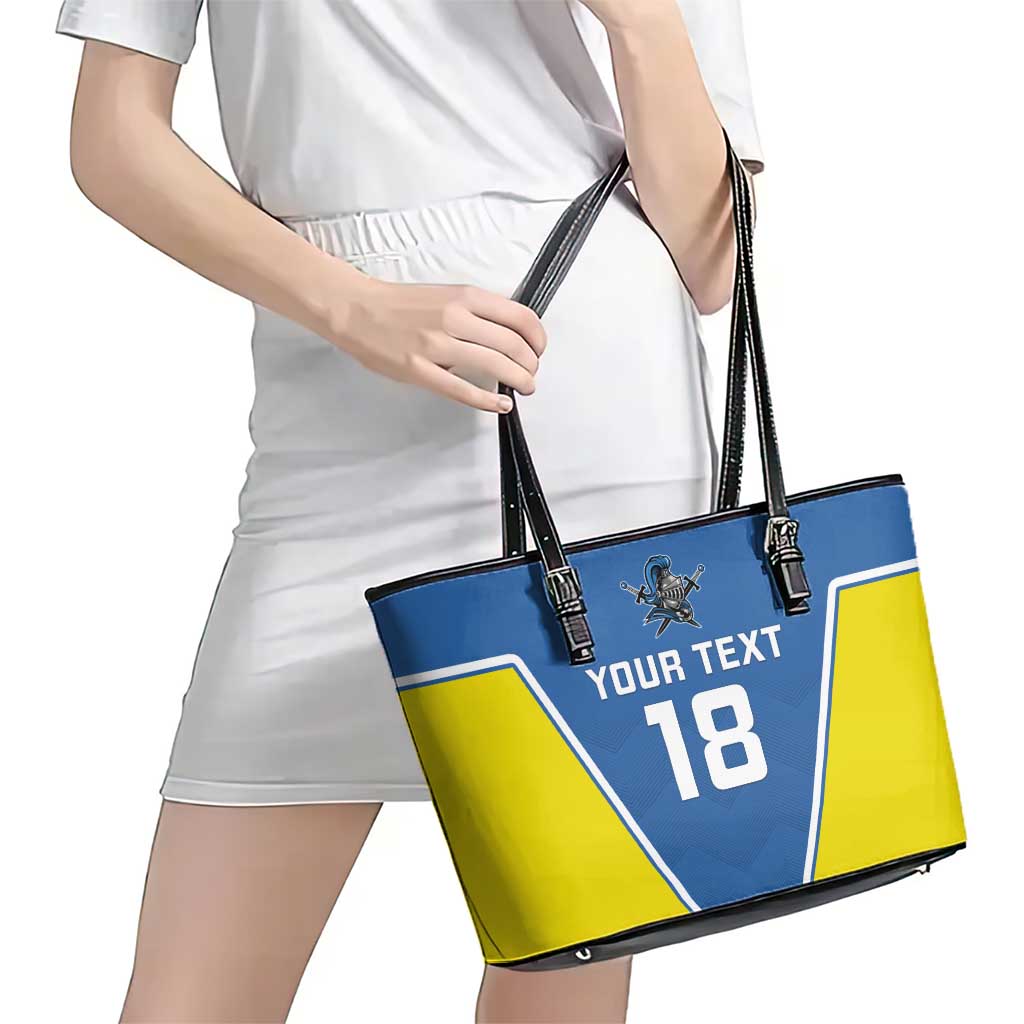 Custom West Knights of Yorkshire Leather Tote Bag Skate Hard Hit Harder Blue Version - Wonder Print Shop