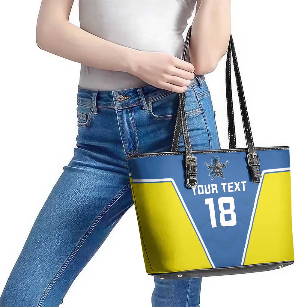 Custom West Knights of Yorkshire Leather Tote Bag Skate Hard Hit Harder Blue Version - Wonder Print Shop
