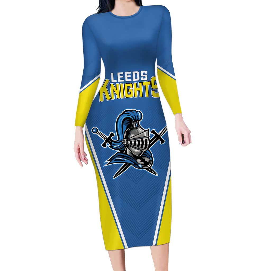 Custom West Knights of Yorkshire Long Sleeve Bodycon Dress Skate Hard Hit Harder Blue Version - Wonder Print Shop