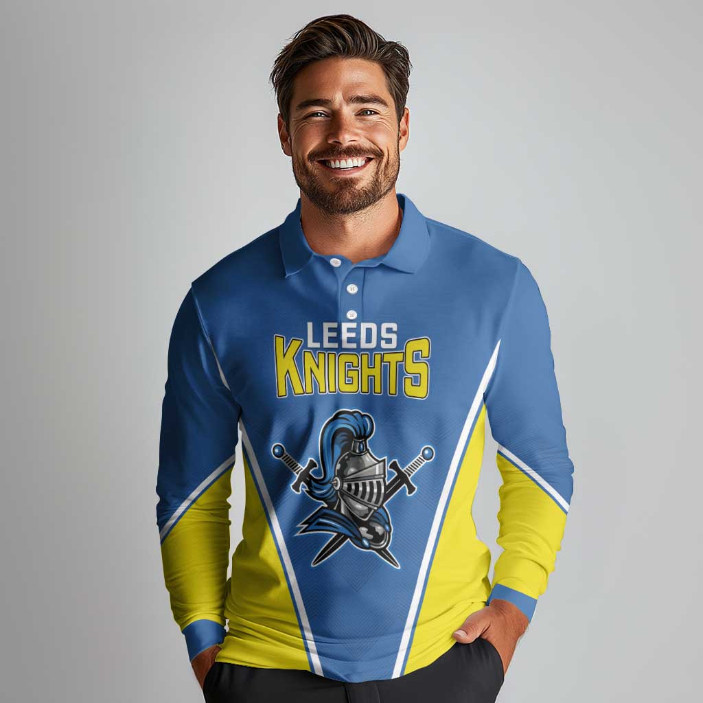 Custom West Knights of Yorkshire Long Sleeve Polo Shirt Skate Hard Hit Harder Blue Version - Wonder Print Shop