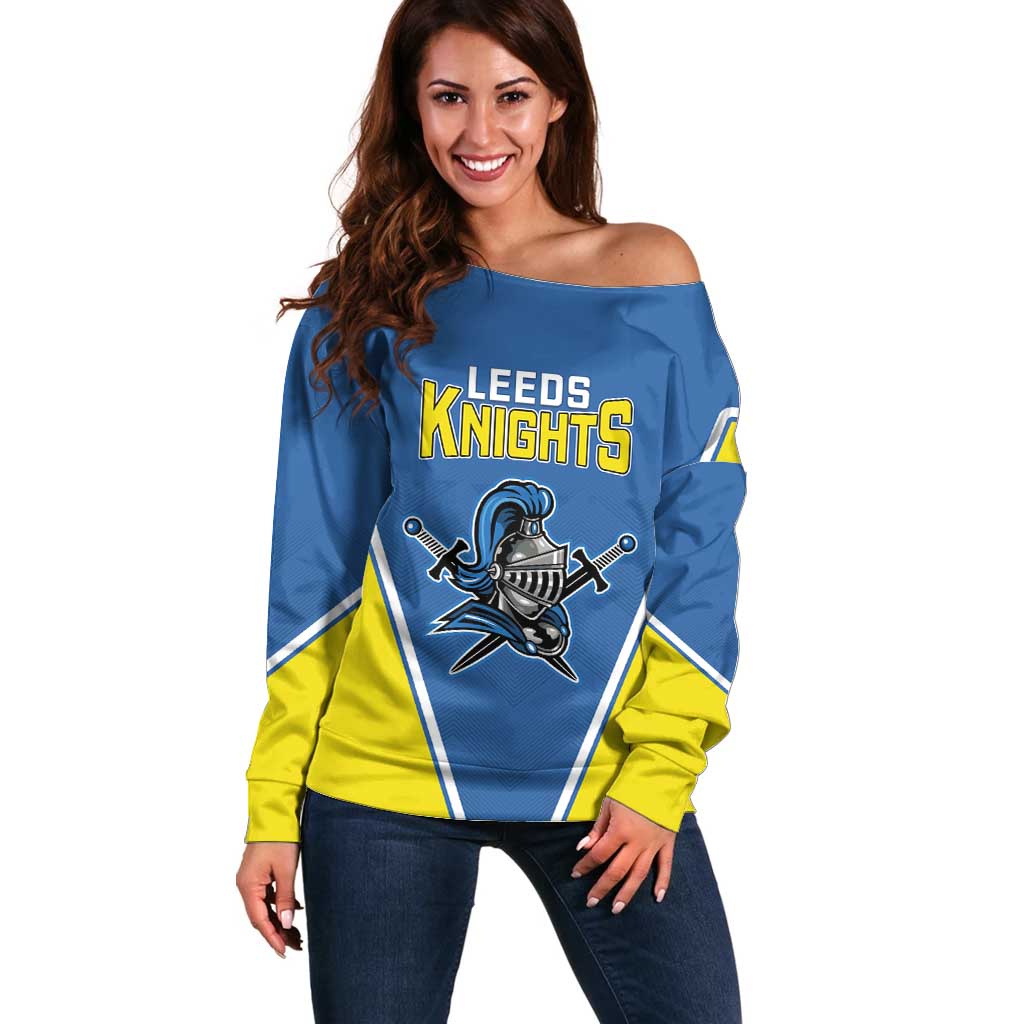 Custom West Knights of Yorkshire Off Shoulder Sweater Skate Hard Hit Harder Blue Version - Wonder Print Shop