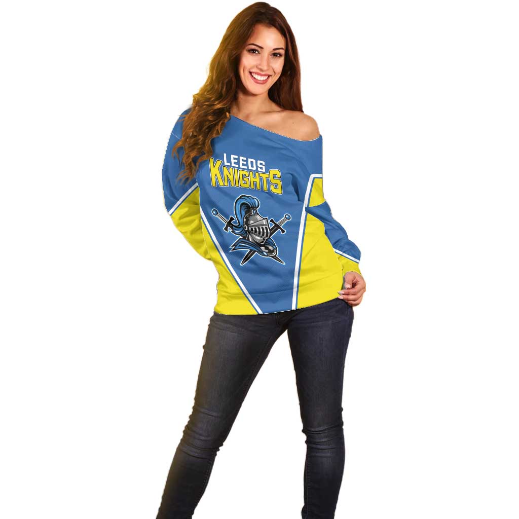 Custom West Knights of Yorkshire Off Shoulder Sweater Skate Hard Hit Harder Blue Version - Wonder Print Shop