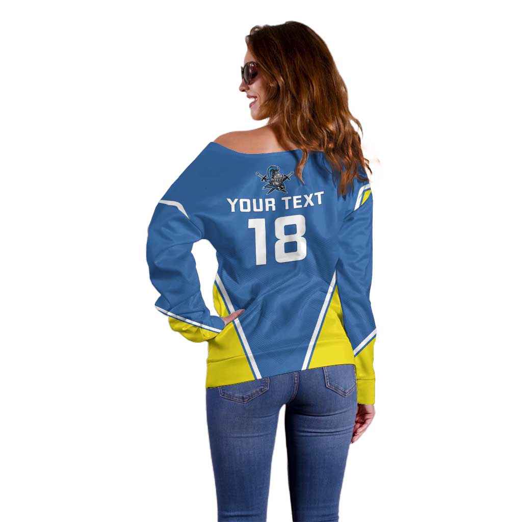Custom West Knights of Yorkshire Off Shoulder Sweater Skate Hard Hit Harder Blue Version - Wonder Print Shop
