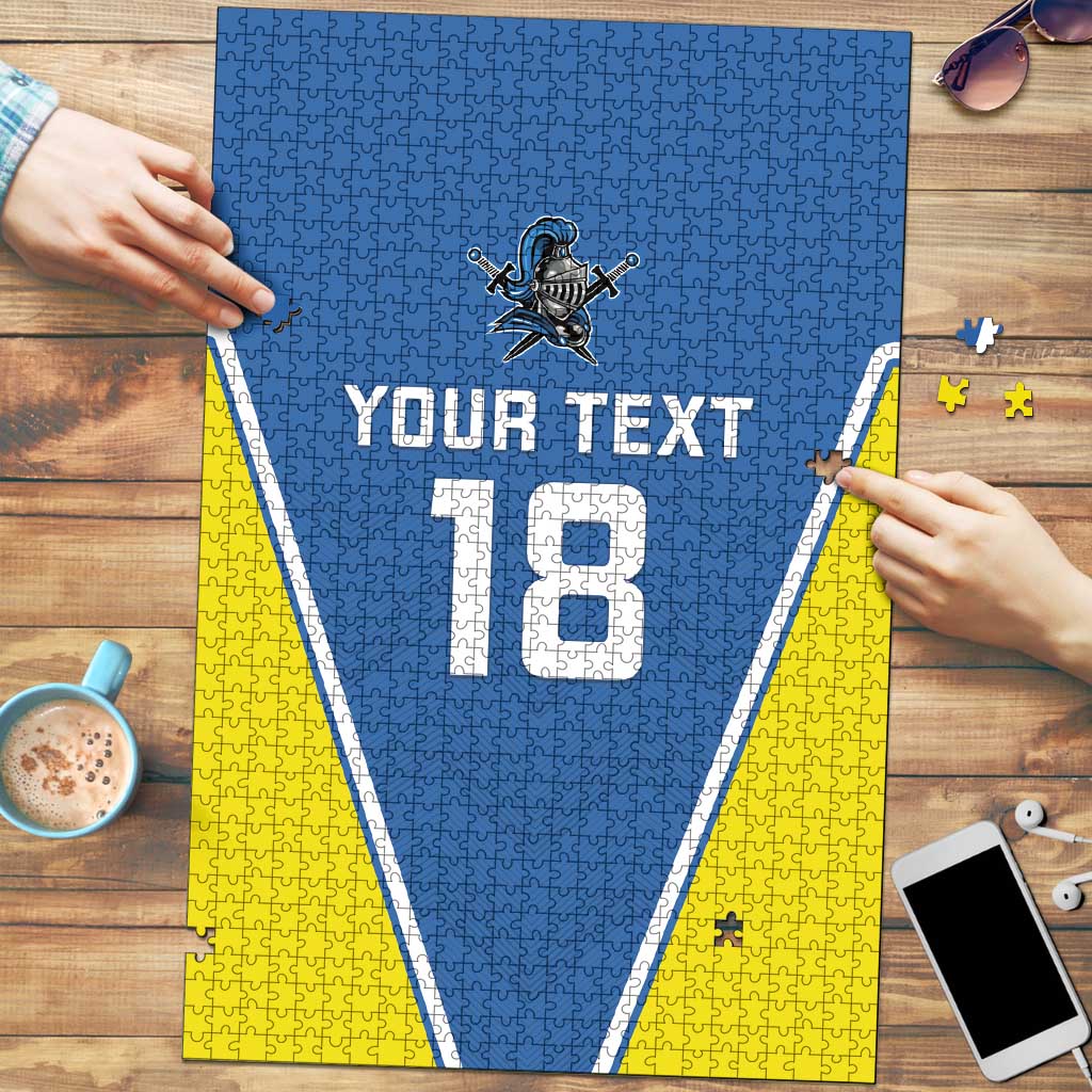 Custom West Knights of Yorkshire Puzzle Skate Hard Hit Harder Blue Version - Wonder Print Shop