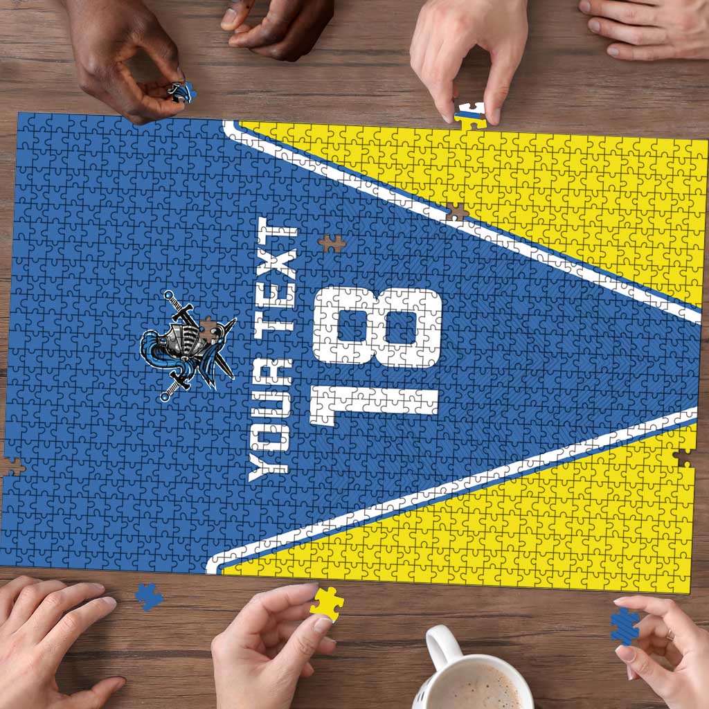 Custom West Knights of Yorkshire Puzzle Skate Hard Hit Harder Blue Version - Wonder Print Shop