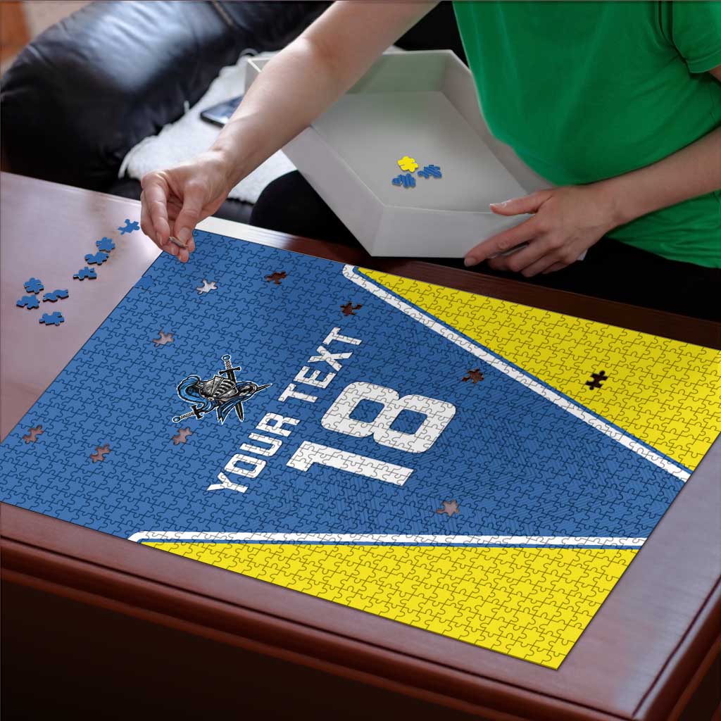 Custom West Knights of Yorkshire Puzzle Skate Hard Hit Harder Blue Version - Wonder Print Shop