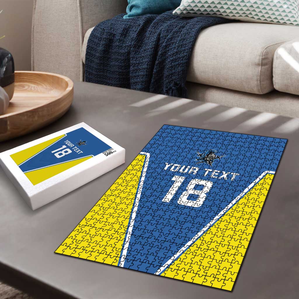 Custom West Knights of Yorkshire Puzzle Skate Hard Hit Harder Blue Version - Wonder Print Shop