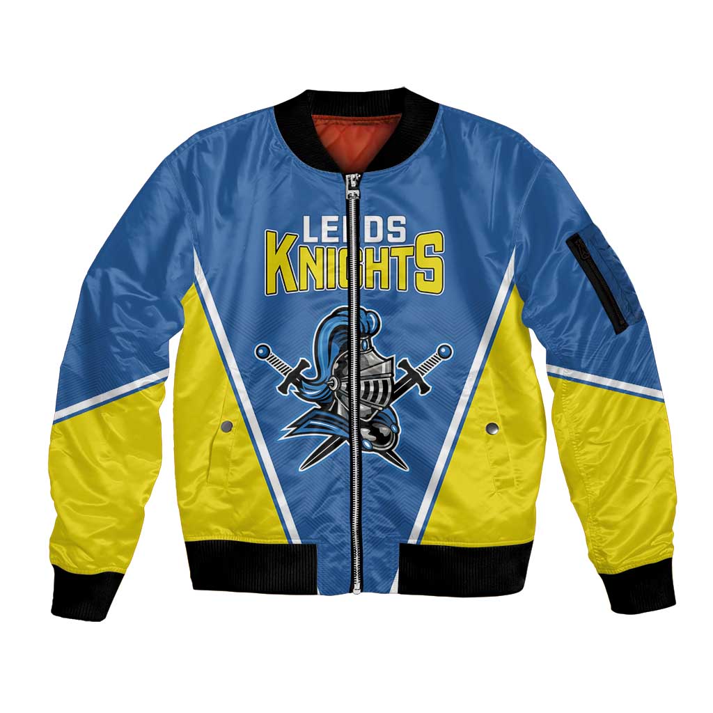 Custom West Knights of Yorkshire Sleeve Zip Bomber Jacket Skate Hard Hit Harder Blue Version - Wonder Print Shop