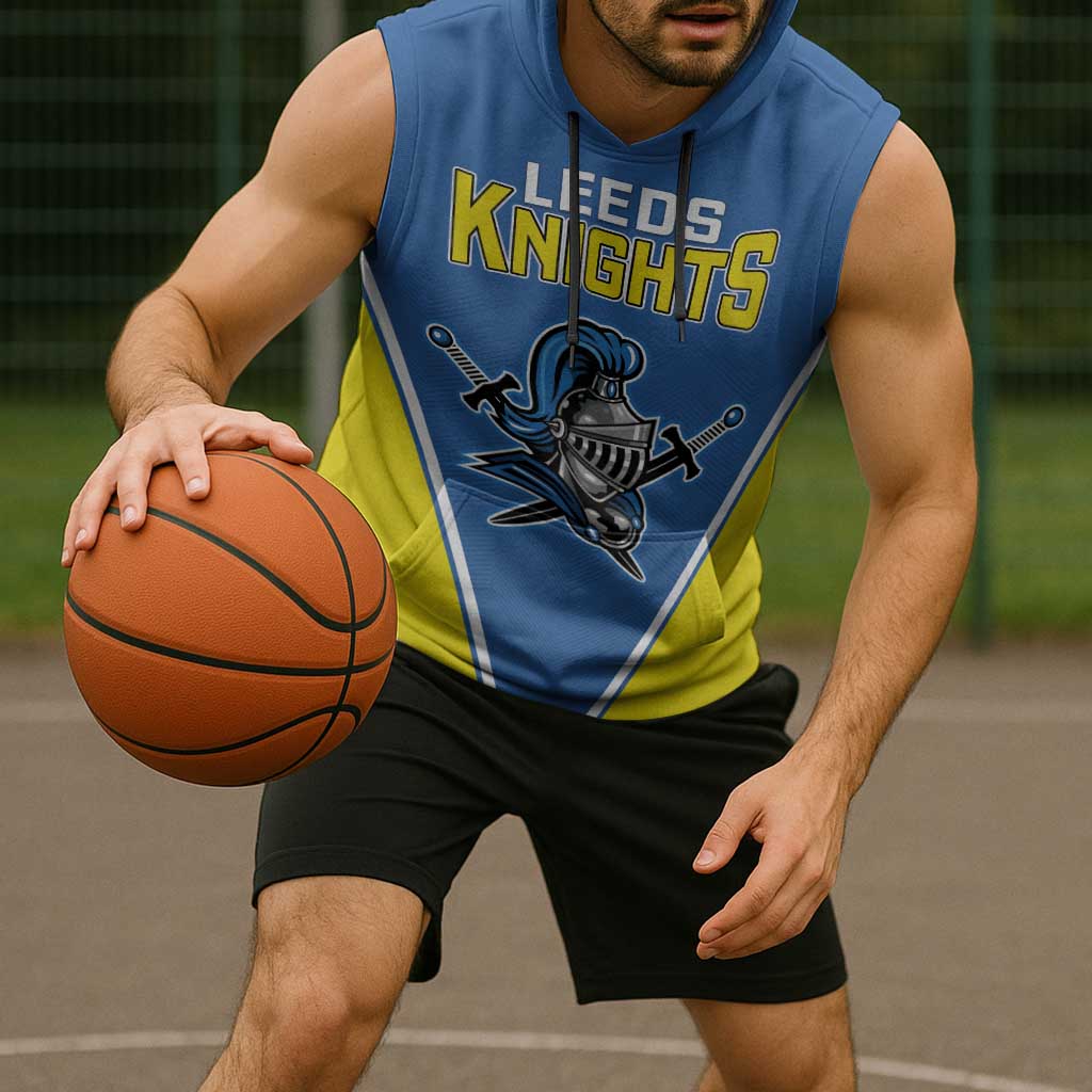 Custom West Knights of Yorkshire Sleeveless Hoodie Skate Hard Hit Harder Blue Version - Wonder Print Shop