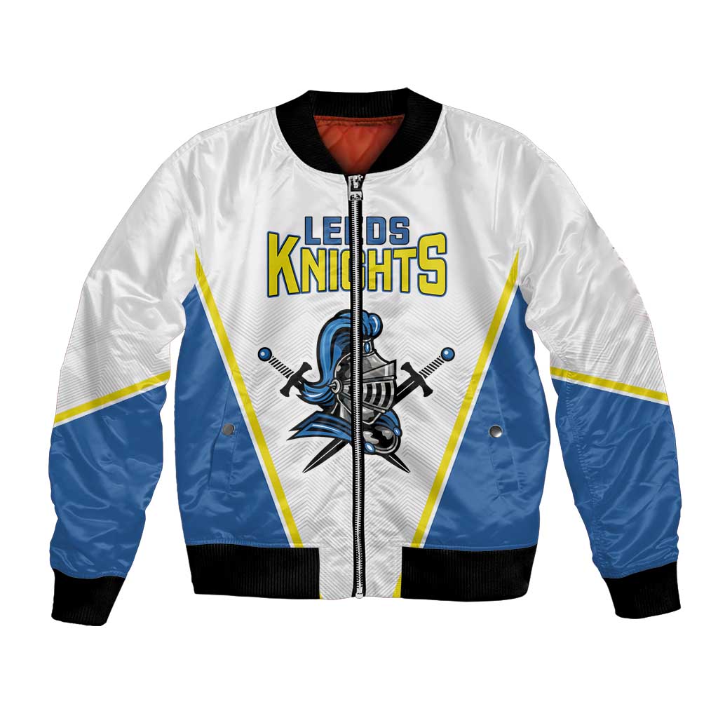 Custom West Knights of Yorkshire Bomber Jacket Skate Hard Hit Harder White Version - Wonder Print Shop