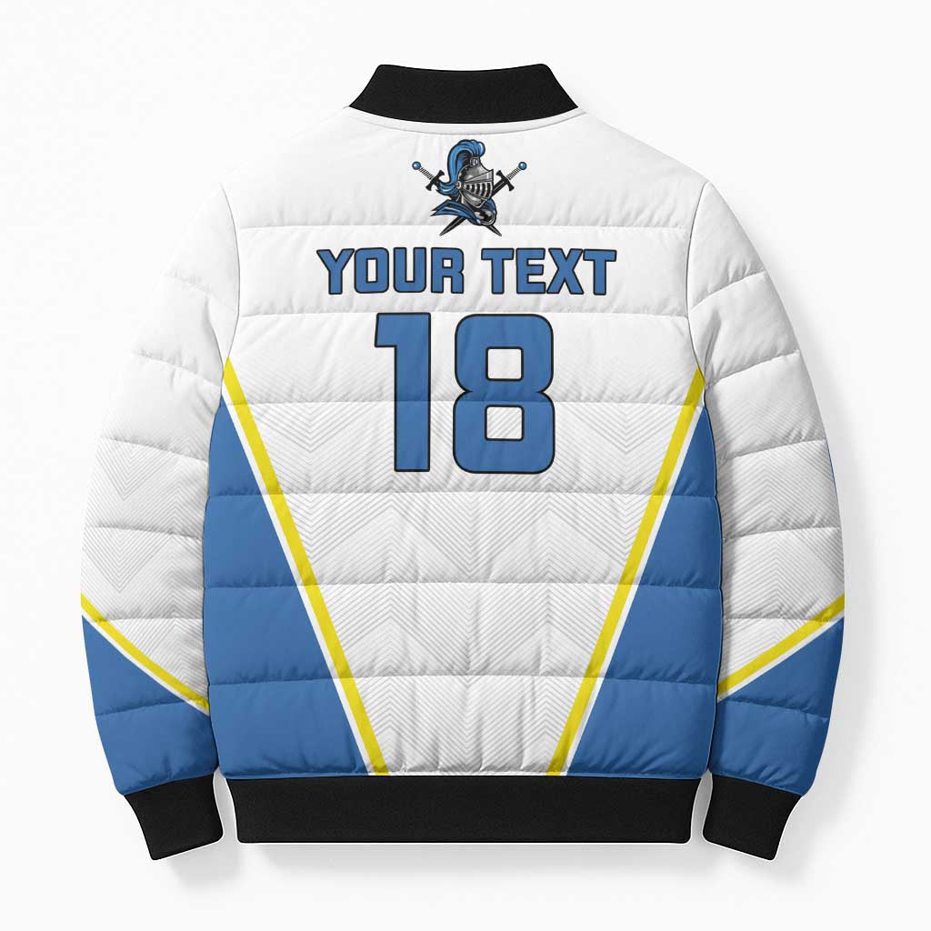 Custom West Knights of Yorkshire Bomber Puffer Jacket Skate Hard Hit Harder White Version - Wonder Print Shop