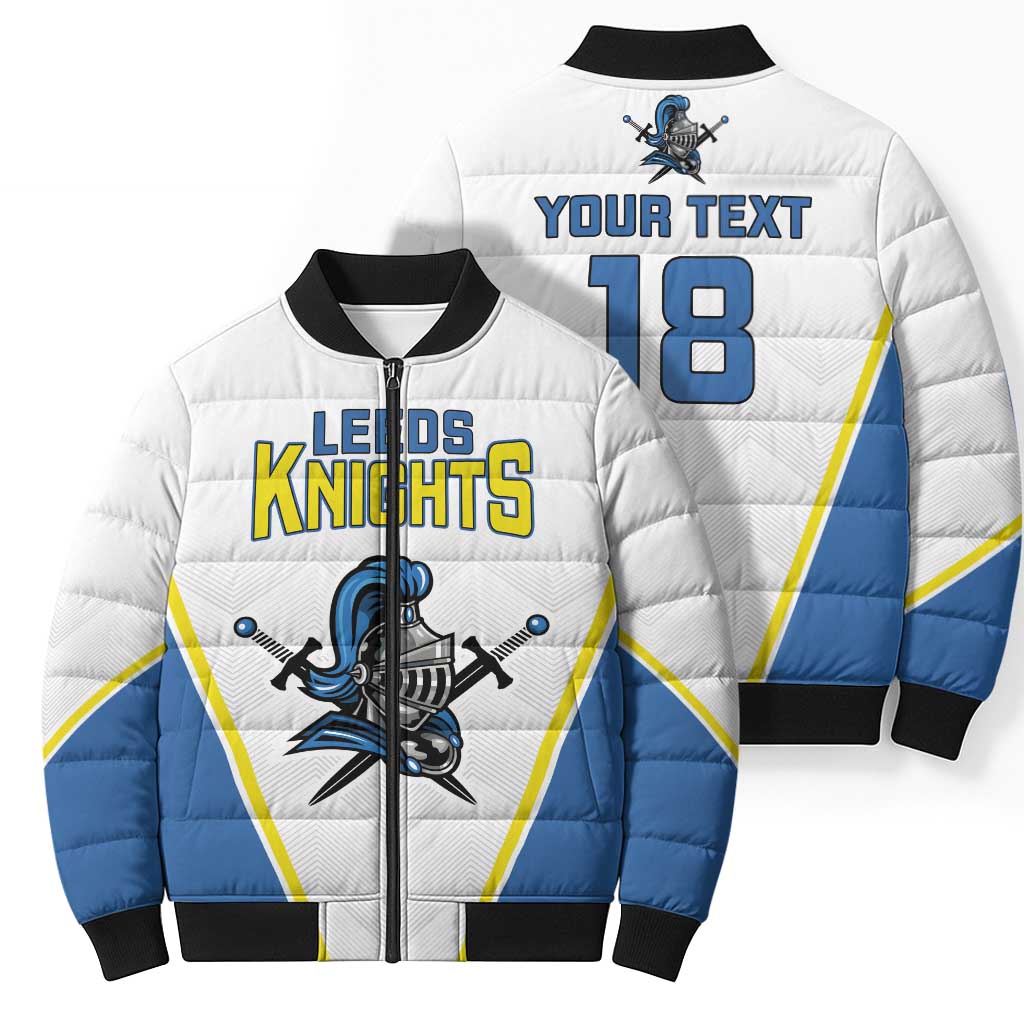Custom West Knights of Yorkshire Bomber Puffer Jacket Skate Hard Hit Harder White Version - Wonder Print Shop