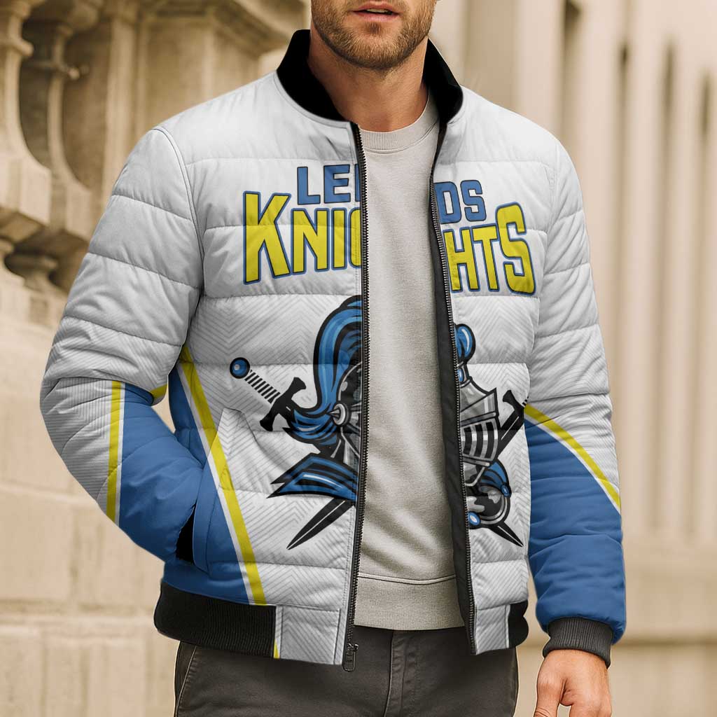 Custom West Knights of Yorkshire Bomber Puffer Jacket Skate Hard Hit Harder White Version - Wonder Print Shop