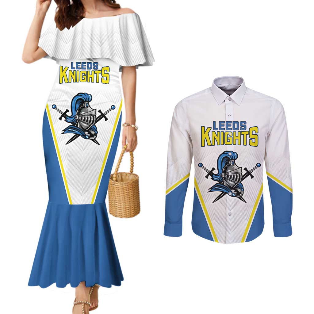 Custom West Knights of Yorkshire Couples Matching Mermaid Dress and Long Sleeve Button Shirt Skate Hard Hit Harder White Version - Wonder Print Shop