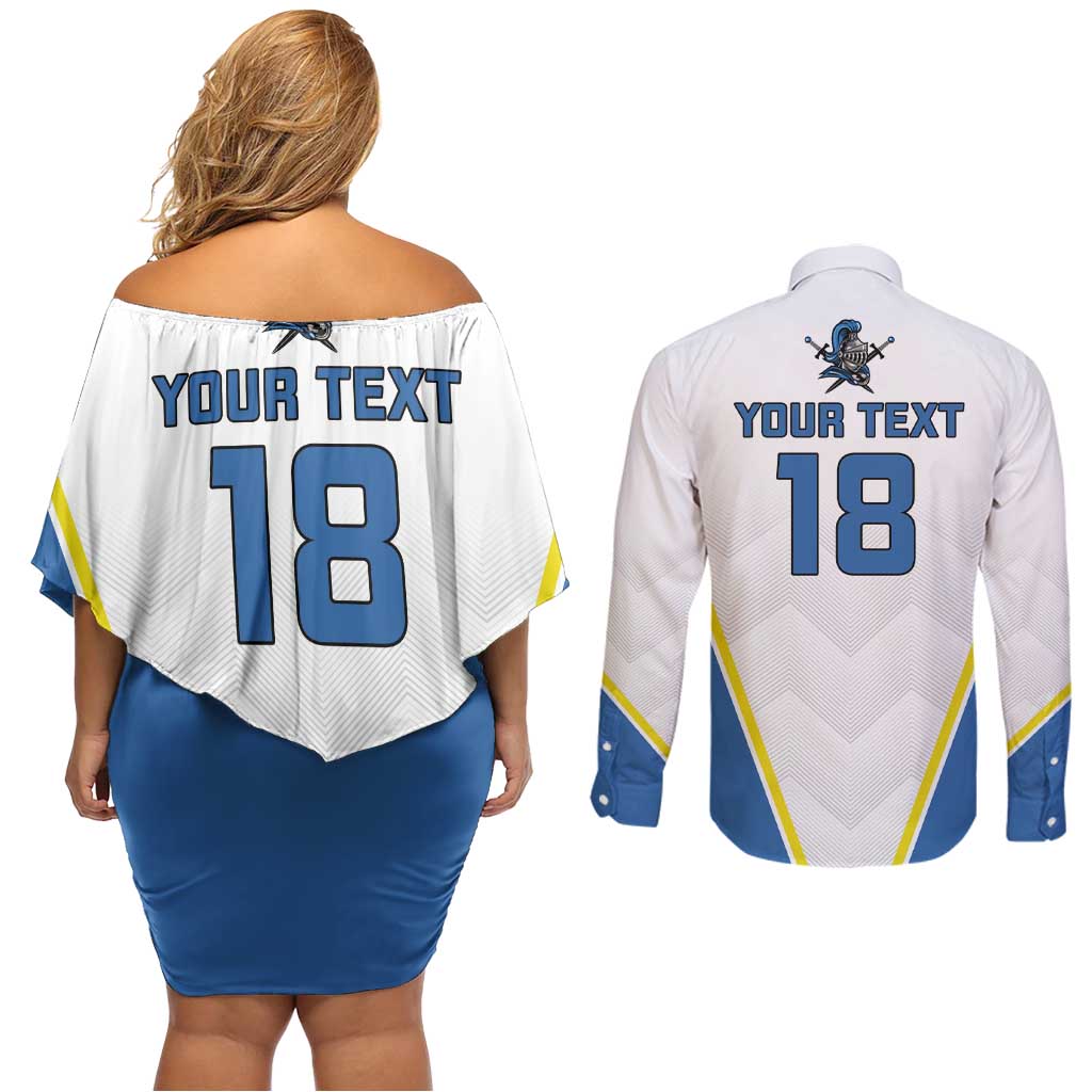 Custom West Knights of Yorkshire Couples Matching Off Shoulder Short Dress and Long Sleeve Button Shirt Skate Hard Hit Harder White Version - Wonder Print Shop