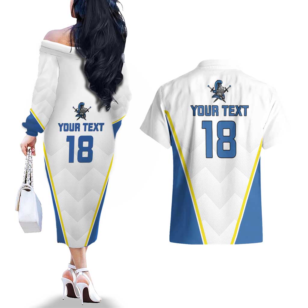 Custom West Knights of Yorkshire Couples Matching Off The Shoulder Long Sleeve Dress and Hawaiian Shirt Skate Hard Hit Harder White Version - Wonder Print Shop