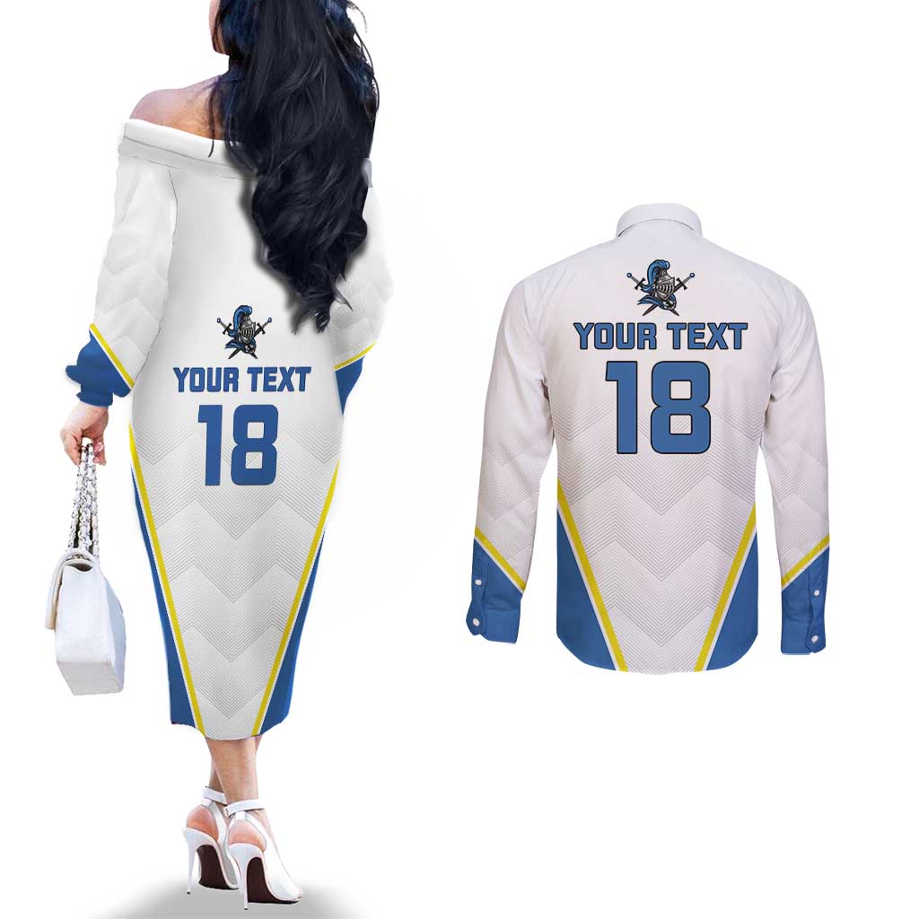 Custom West Knights of Yorkshire Couples Matching Off The Shoulder Long Sleeve Dress and Long Sleeve Button Shirt Skate Hard Hit Harder White Version - Wonder Print Shop