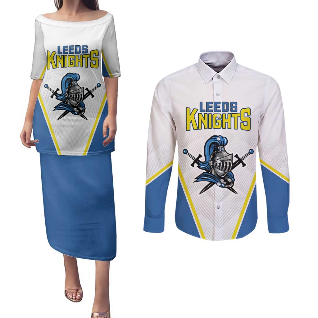 Custom West Knights of Yorkshire Couples Matching Puletasi and Long Sleeve Button Shirt Skate Hard Hit Harder White Version - Wonder Print Shop