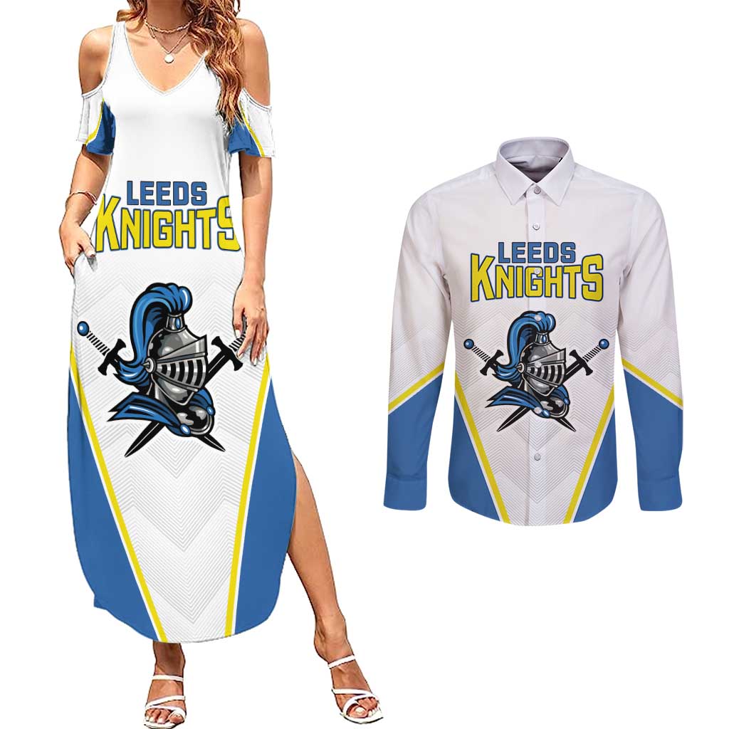 Custom West Knights of Yorkshire Couples Matching Summer Maxi Dress and Long Sleeve Button Shirt Skate Hard Hit Harder White Version - Wonder Print Shop