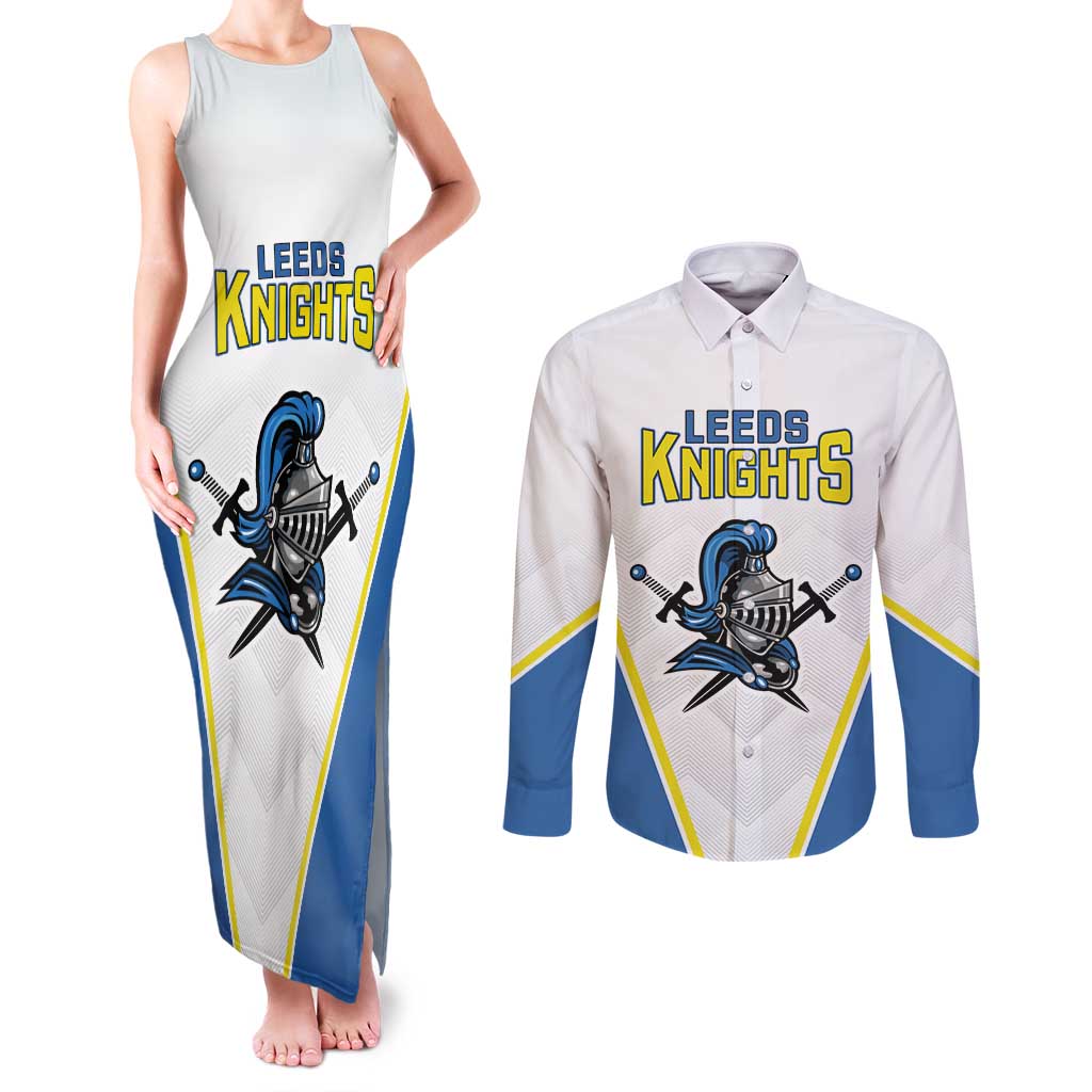 Custom West Knights of Yorkshire Couples Matching Tank Maxi Dress and Long Sleeve Button Shirt Skate Hard Hit Harder White Version - Wonder Print Shop