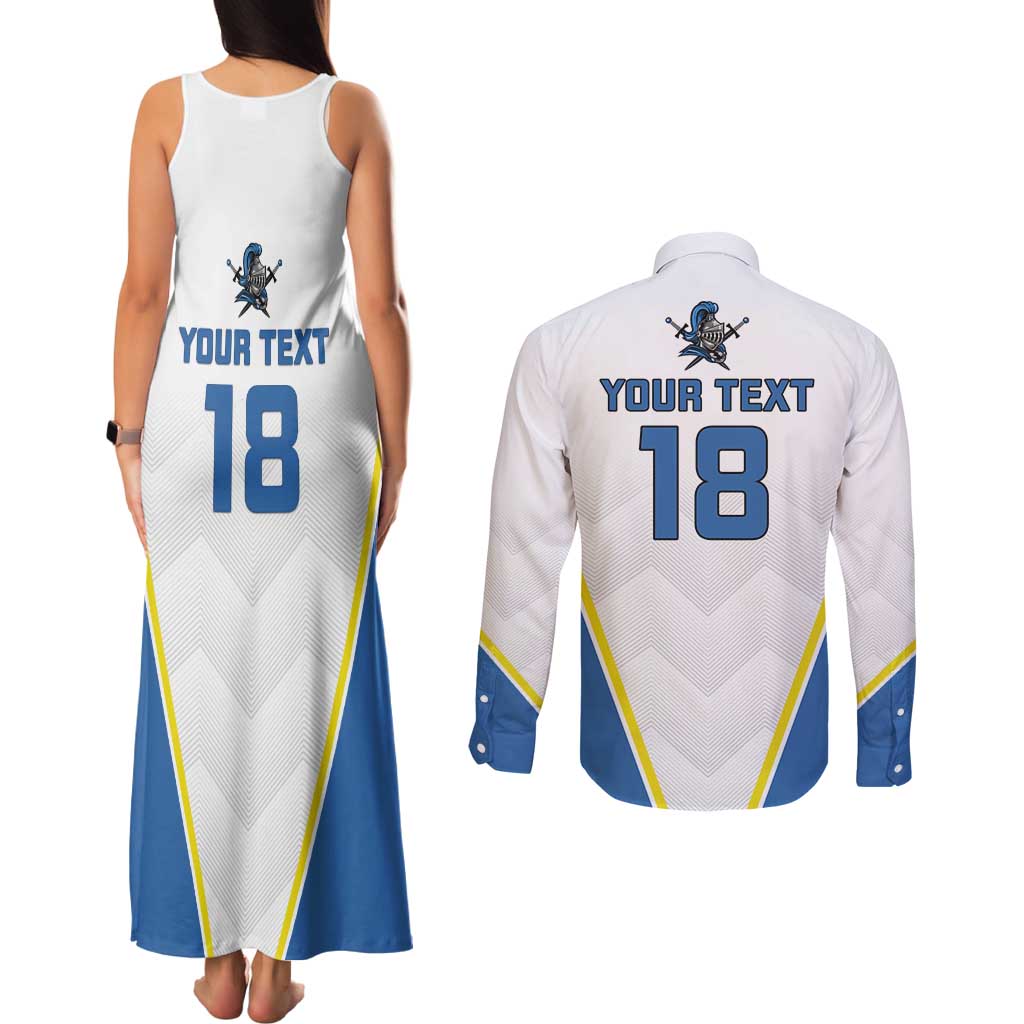 Custom West Knights of Yorkshire Couples Matching Tank Maxi Dress and Long Sleeve Button Shirt Skate Hard Hit Harder White Version - Wonder Print Shop