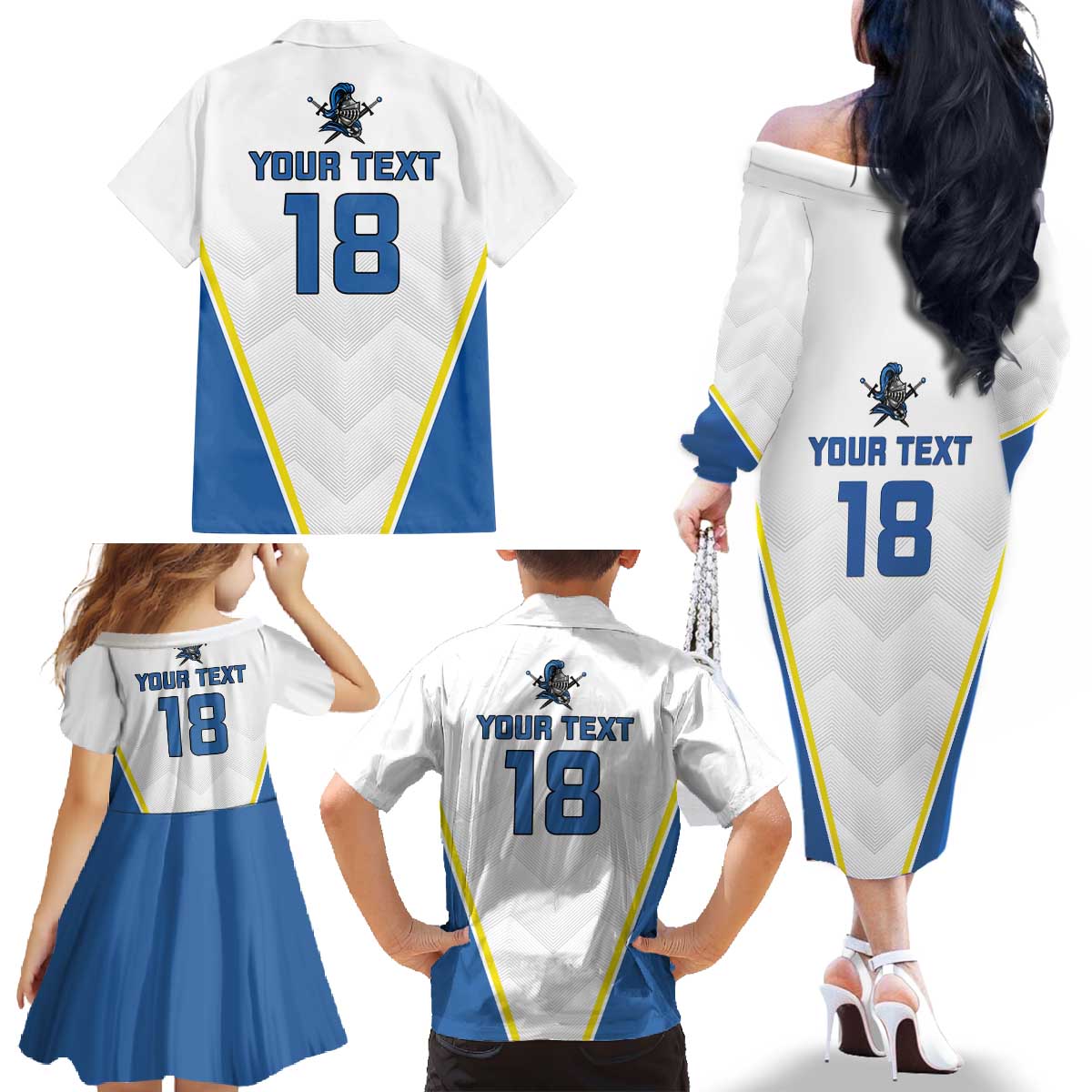 Custom West Knights of Yorkshire Family Matching Off The Shoulder Long Sleeve Dress and Hawaiian Shirt Skate Hard Hit Harder White Version - Wonder Print Shop