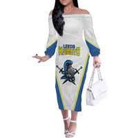 Custom West Knights of Yorkshire Family Matching Off The Shoulder Long Sleeve Dress and Hawaiian Shirt Skate Hard Hit Harder White Version - Wonder Print Shop