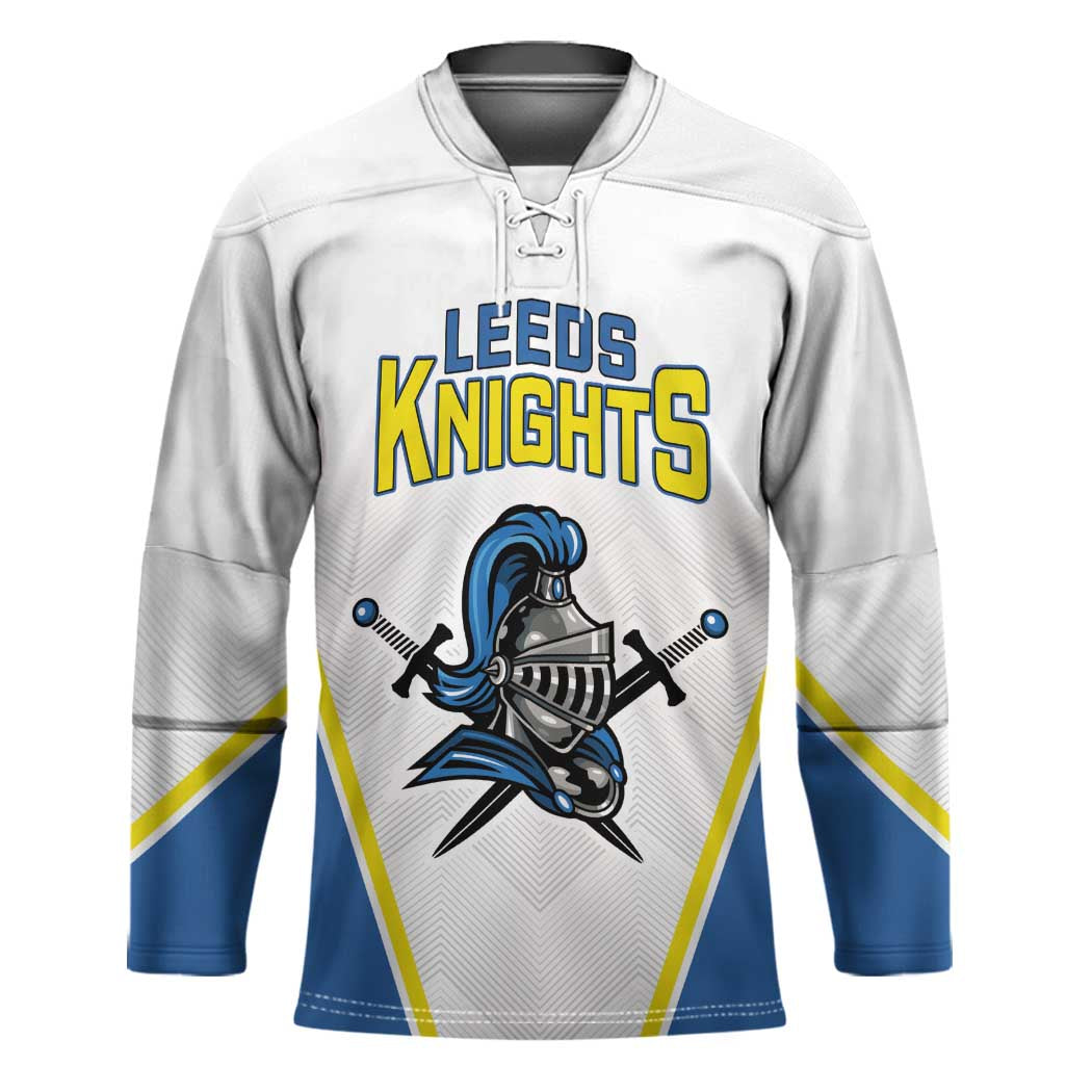Custom West Knights of Yorkshire Hockey Jersey Skate Hard Hit Harder White Version - Wonder Print Shop