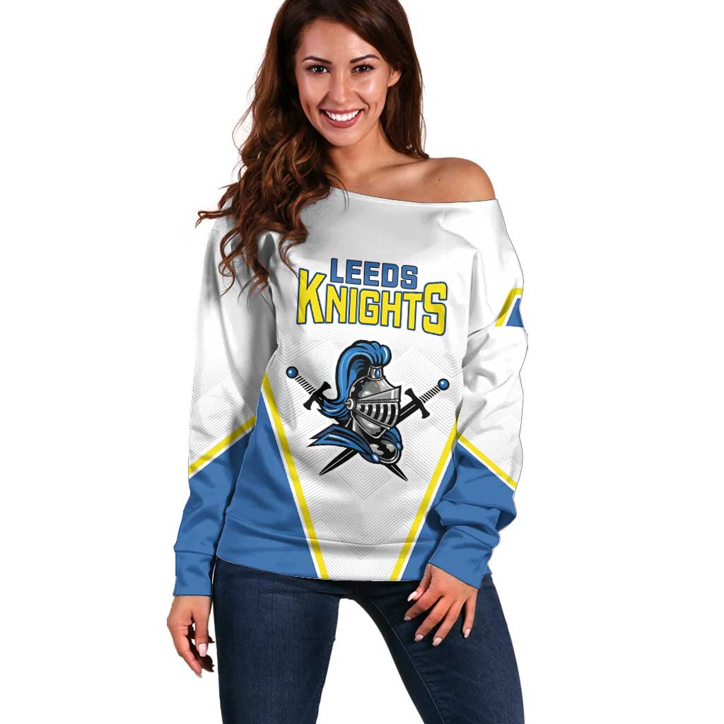 Custom West Knights of Yorkshire Off Shoulder Sweater Skate Hard Hit Harder White Version - Wonder Print Shop