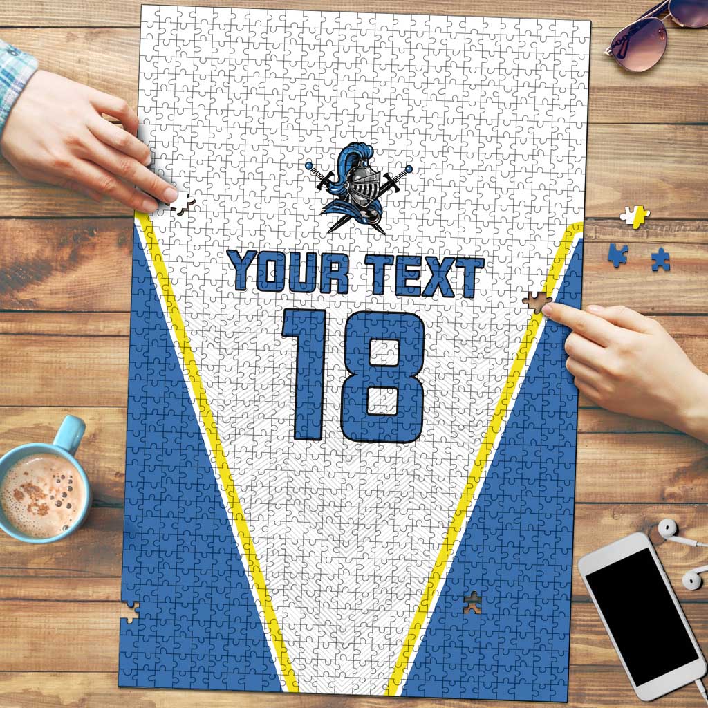 Custom West Knights of Yorkshire Puzzle Skate Hard Hit Harder White Version - Wonder Print Shop