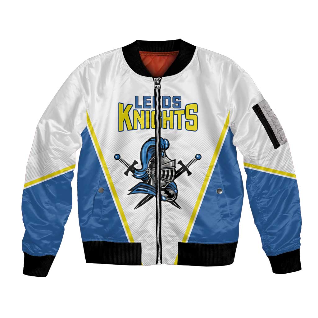 Custom West Knights of Yorkshire Sleeve Zip Bomber Jacket Skate Hard Hit Harder White Version - Wonder Print Shop