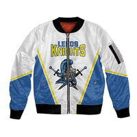 Custom West Knights of Yorkshire Sleeve Zip Bomber Jacket Skate Hard Hit Harder White Version - Wonder Print Shop
